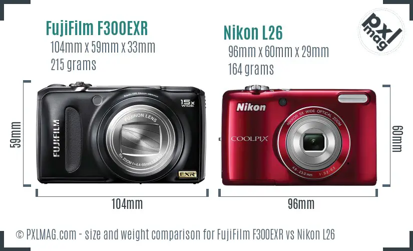 FujiFilm F300EXR vs Nikon L26 size comparison