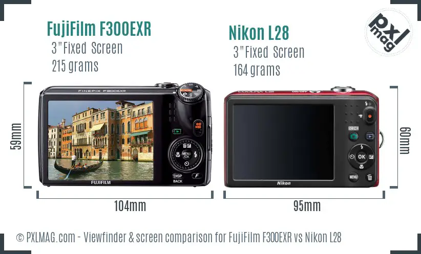 FujiFilm F300EXR vs Nikon L28 Screen and Viewfinder comparison