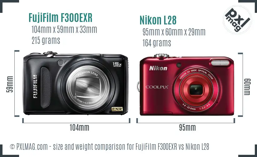 FujiFilm F300EXR vs Nikon L28 size comparison