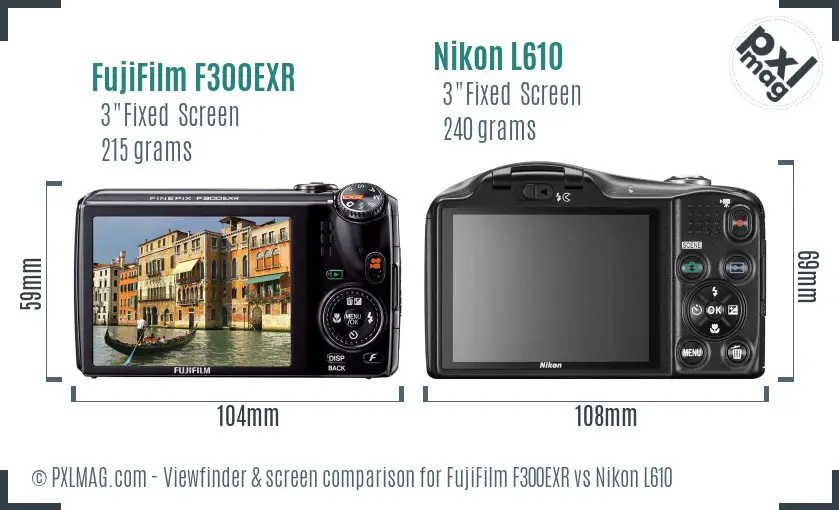 FujiFilm F300EXR vs Nikon L610 Screen and Viewfinder comparison FujiFilm F300EXR vs Nikon L610 Screen and Viewfinder comparison