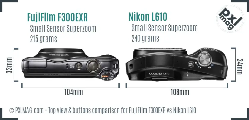 FujiFilm F300EXR vs Nikon L610 top view buttons comparison FujiFilm F300EXR vs Nikon L610 top view buttons comparison
