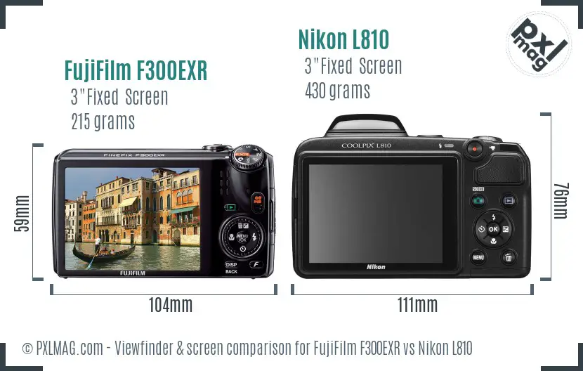 FujiFilm F300EXR vs Nikon L810 Screen and Viewfinder comparison