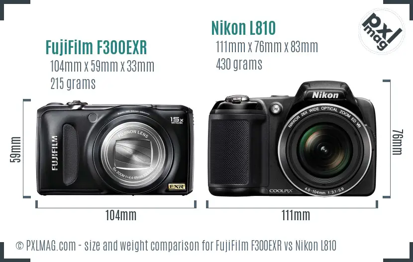 FujiFilm F300EXR vs Nikon L810 size comparison
