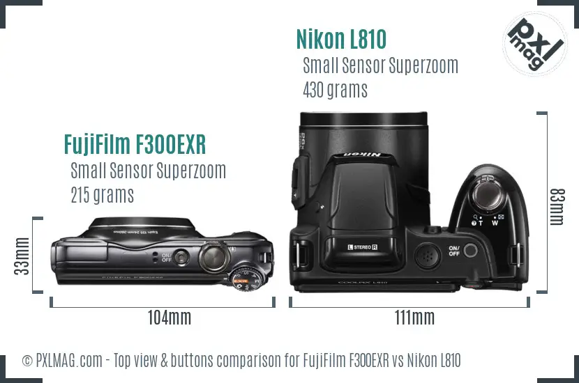 FujiFilm F300EXR vs Nikon L810 top view buttons comparison