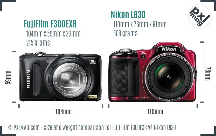 FujiFilm F300EXR vs Nikon L830 size comparison