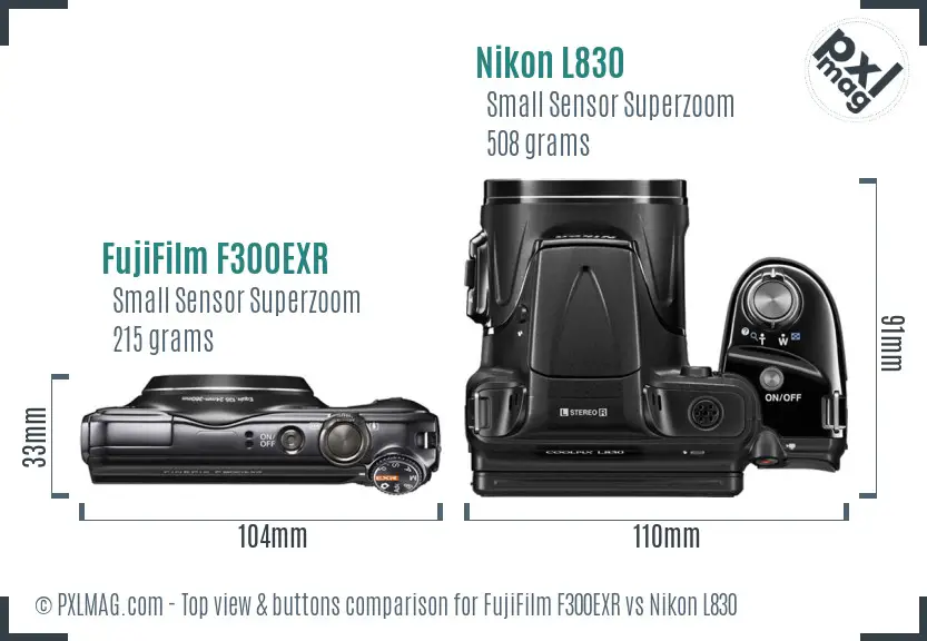 FujiFilm F300EXR vs Nikon L830 top view buttons comparison
