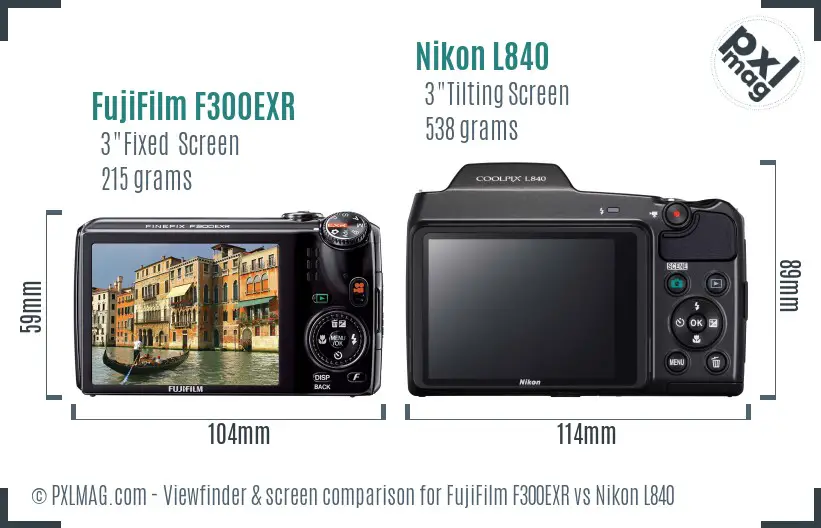 FujiFilm F300EXR vs Nikon L840 Screen and Viewfinder comparison