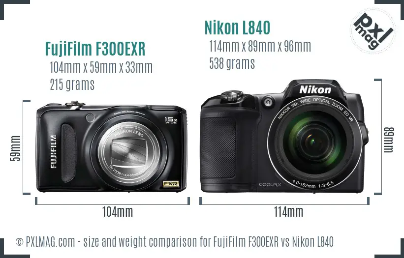 FujiFilm F300EXR vs Nikon L840 size comparison