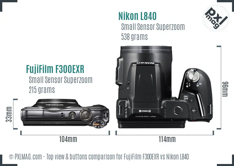 FujiFilm F300EXR vs Nikon L840 top view buttons comparison