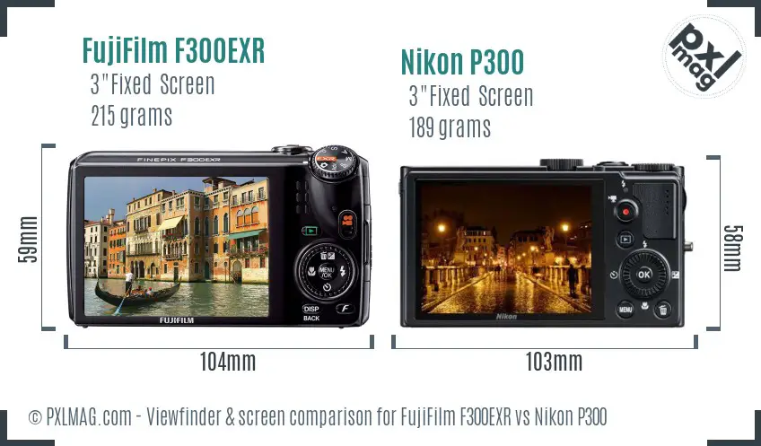 FujiFilm F300EXR vs Nikon P300 Screen and Viewfinder comparison