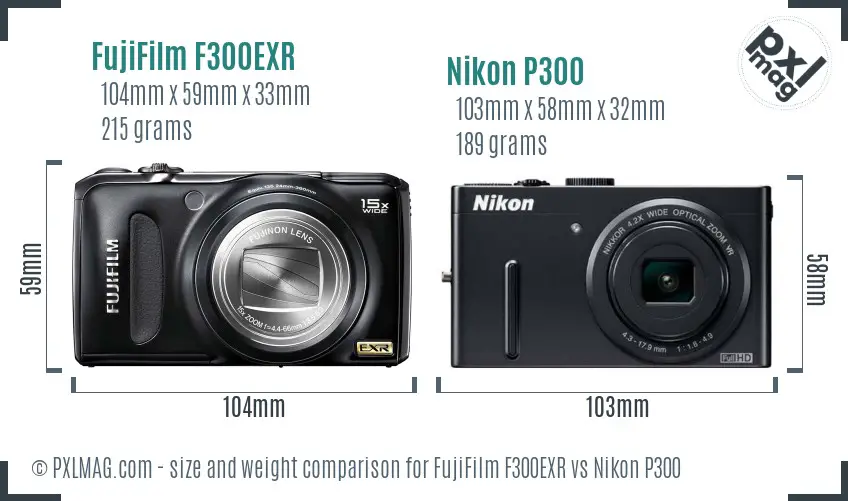 FujiFilm F300EXR vs Nikon P300 size comparison