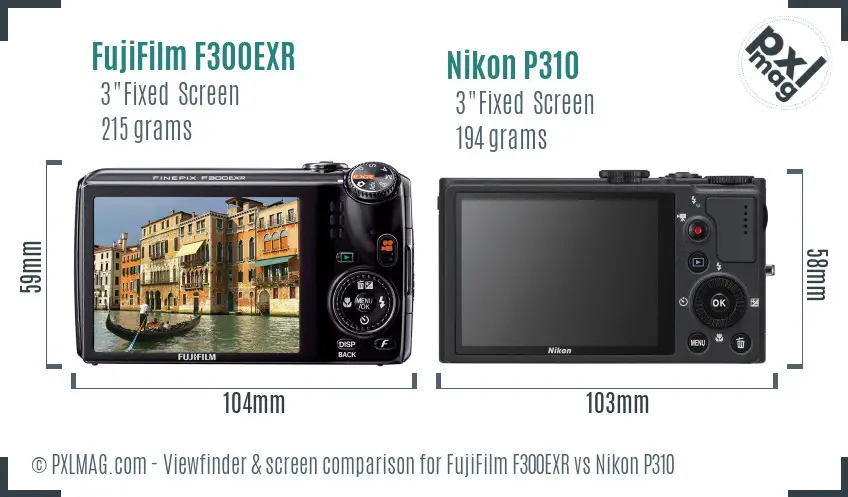 FujiFilm F300EXR vs Nikon P310 Screen and Viewfinder comparison