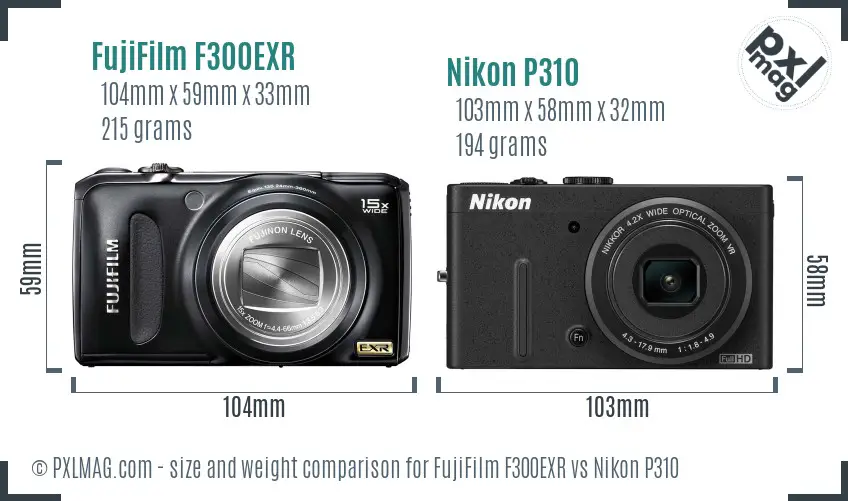 FujiFilm F300EXR vs Nikon P310 size comparison
