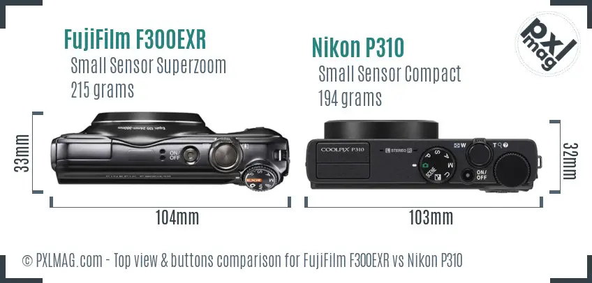 FujiFilm F300EXR vs Nikon P310 top view buttons comparison
