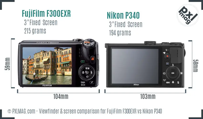 FujiFilm F300EXR vs Nikon P340 Screen and Viewfinder comparison