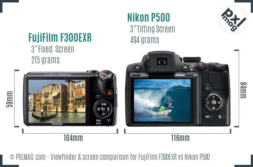 FujiFilm F300EXR vs Nikon P500 Screen and Viewfinder comparison