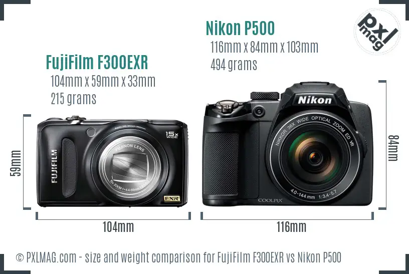 FujiFilm F300EXR vs Nikon P500 size comparison