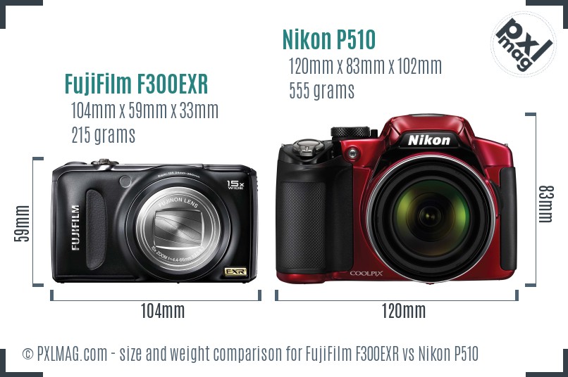 FujiFilm F300EXR vs Nikon P510 size comparison FujiFilm F300EXR vs Nikon P510 size comparison