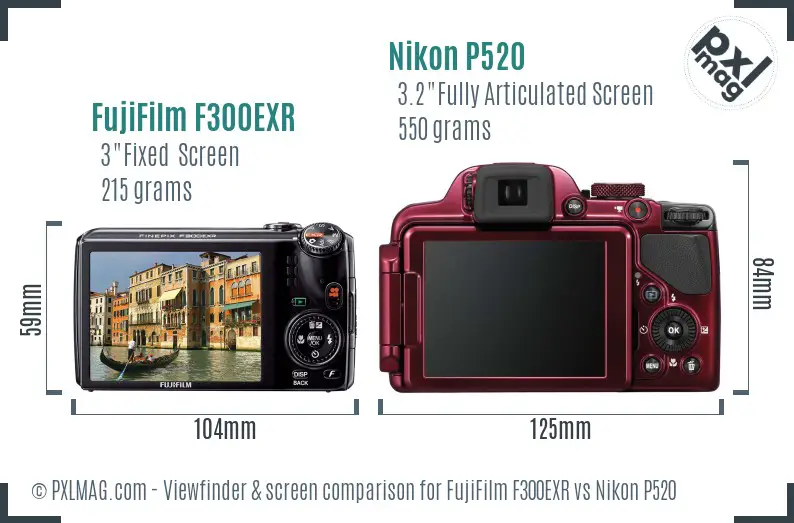 FujiFilm F300EXR vs Nikon P520 Screen and Viewfinder comparison