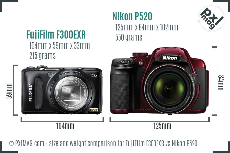 FujiFilm F300EXR vs Nikon P520 size comparison