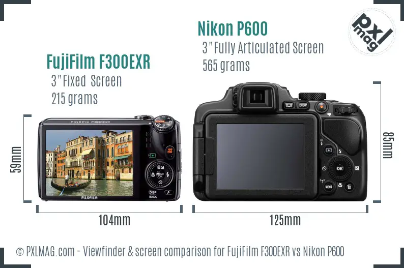 FujiFilm F300EXR vs Nikon P600 Screen and Viewfinder comparison