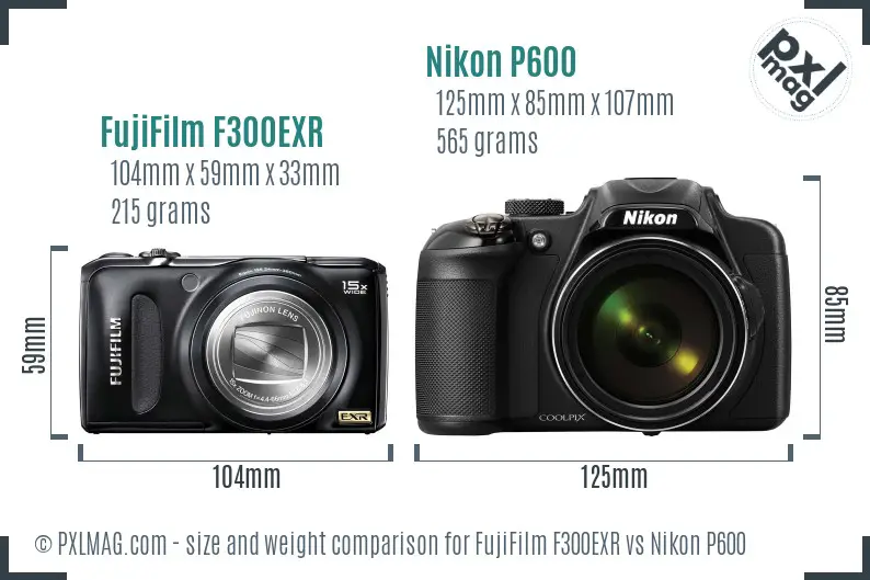 FujiFilm F300EXR vs Nikon P600 size comparison