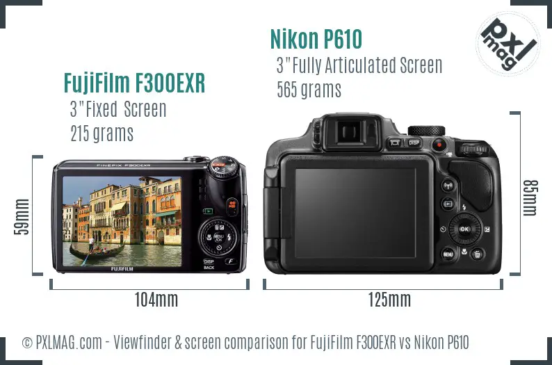 FujiFilm F300EXR vs Nikon P610 Screen and Viewfinder comparison