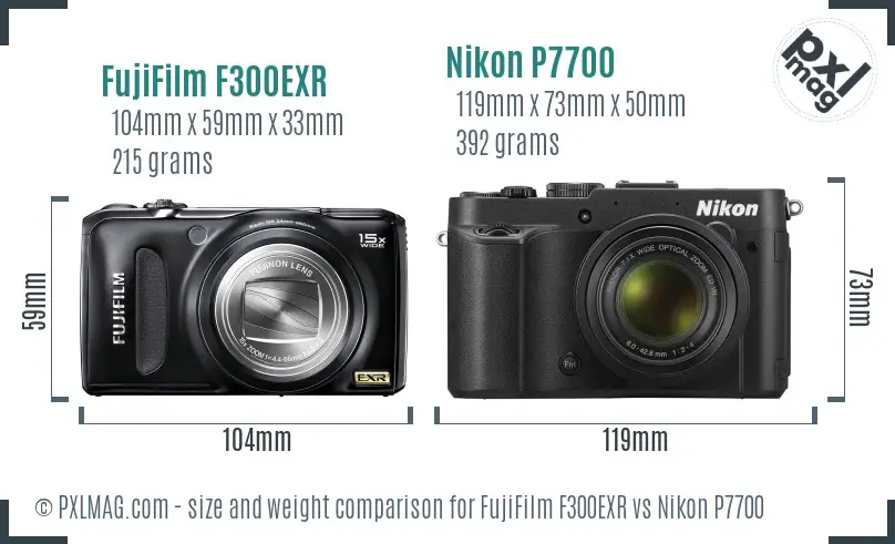 FujiFilm F300EXR vs Nikon P7700 size comparison