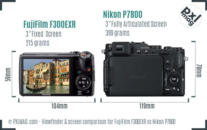 FujiFilm F300EXR vs Nikon P7800 Screen and Viewfinder comparison