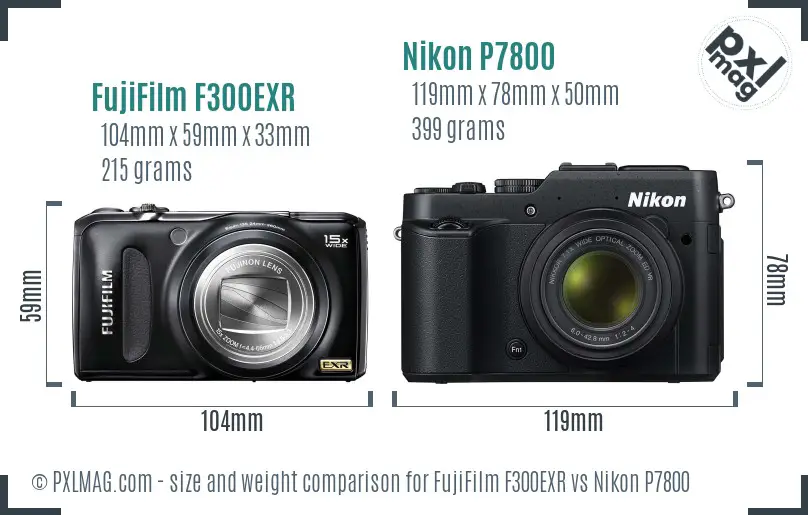 FujiFilm F300EXR vs Nikon P7800 size comparison
