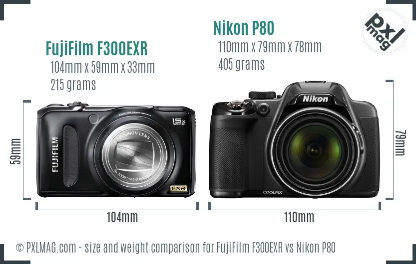 FujiFilm F300EXR vs Nikon P80 size comparison