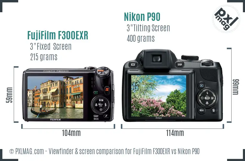 FujiFilm F300EXR vs Nikon P90 Screen and Viewfinder comparison