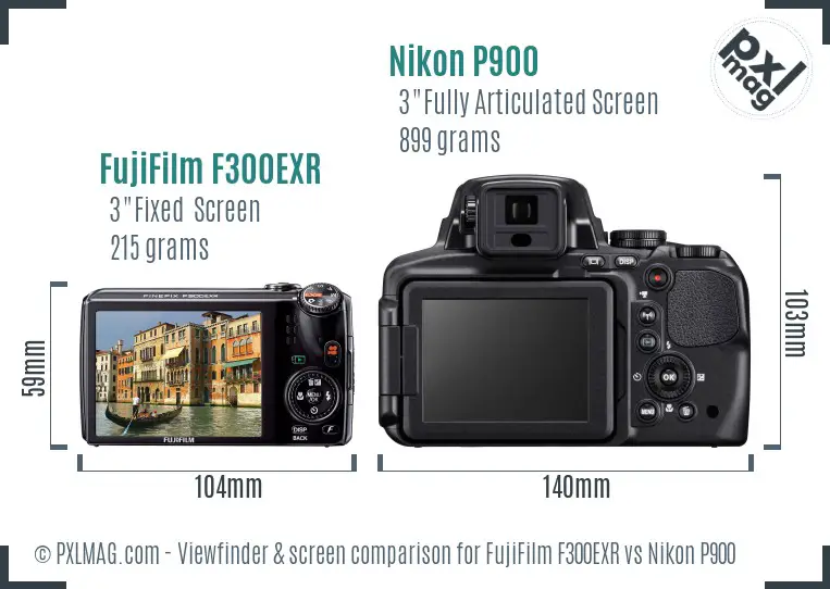 FujiFilm F300EXR vs Nikon P900 Screen and Viewfinder comparison