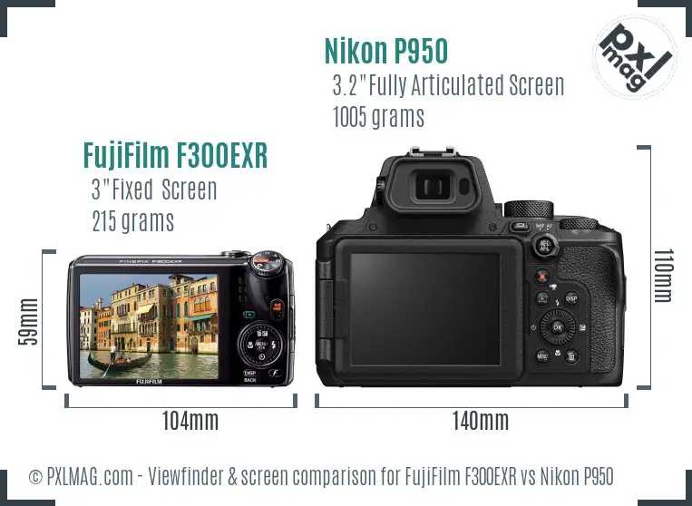 FujiFilm F300EXR vs Nikon P950 Screen and Viewfinder comparison