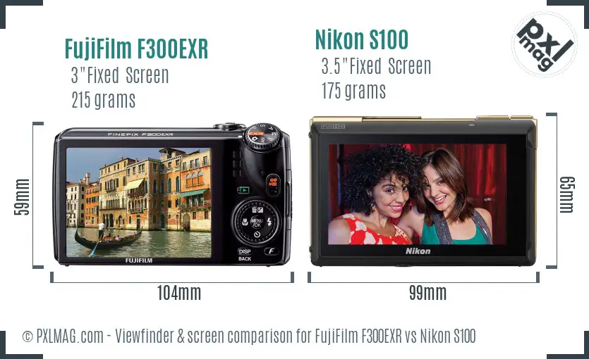 FujiFilm F300EXR vs Nikon S100 Screen and Viewfinder comparison