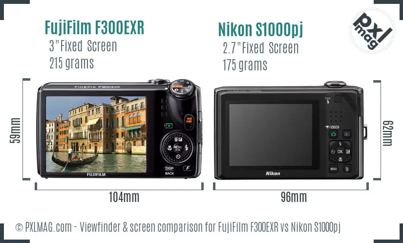 FujiFilm F300EXR vs Nikon S1000pj Screen and Viewfinder comparison