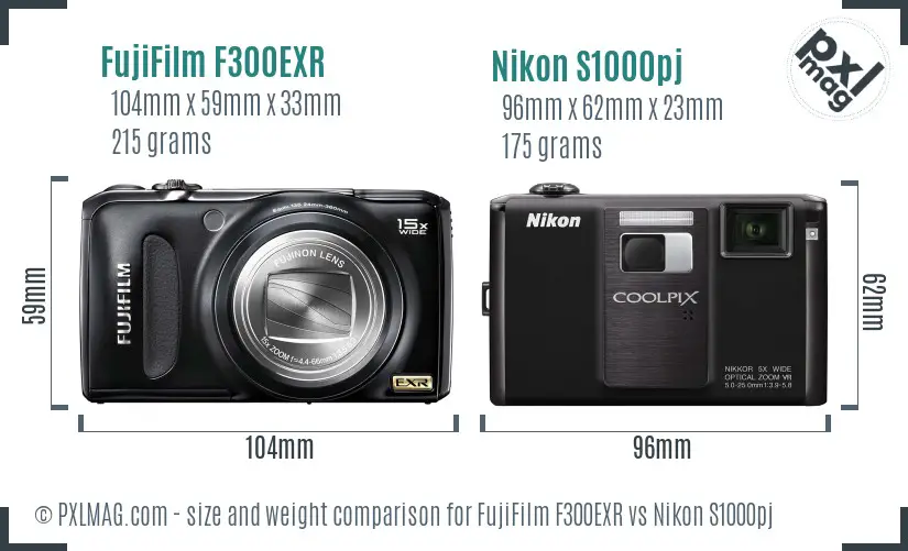 FujiFilm F300EXR vs Nikon S1000pj size comparison