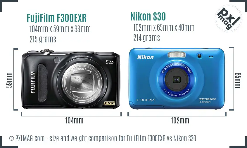 FujiFilm F300EXR vs Nikon S30 size comparison