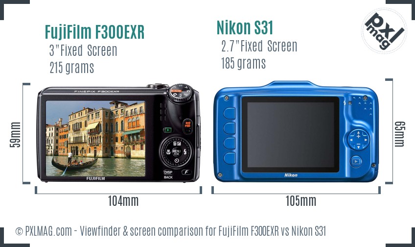 FujiFilm F300EXR vs Nikon S31 Screen and Viewfinder comparison