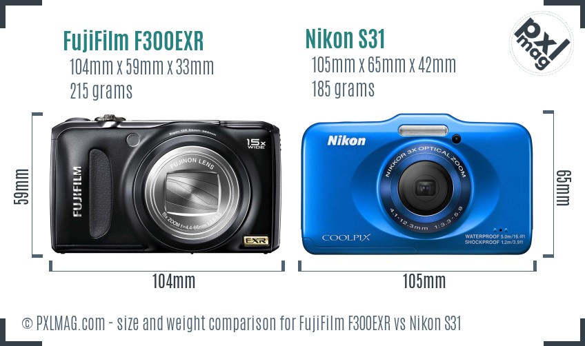 FujiFilm F300EXR vs Nikon S31 size comparison FujiFilm F300EXR vs Nikon S31 size comparison