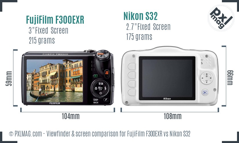FujiFilm F300EXR vs Nikon S32 Screen and Viewfinder comparison