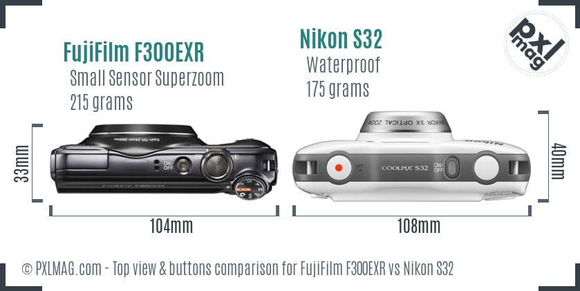 FujiFilm F300EXR vs Nikon S32 top view buttons comparison