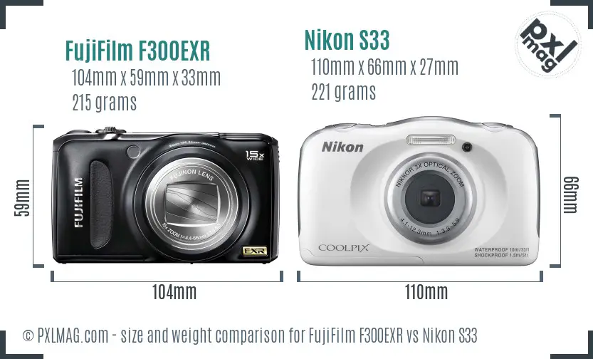 FujiFilm F300EXR vs Nikon S33 size comparison