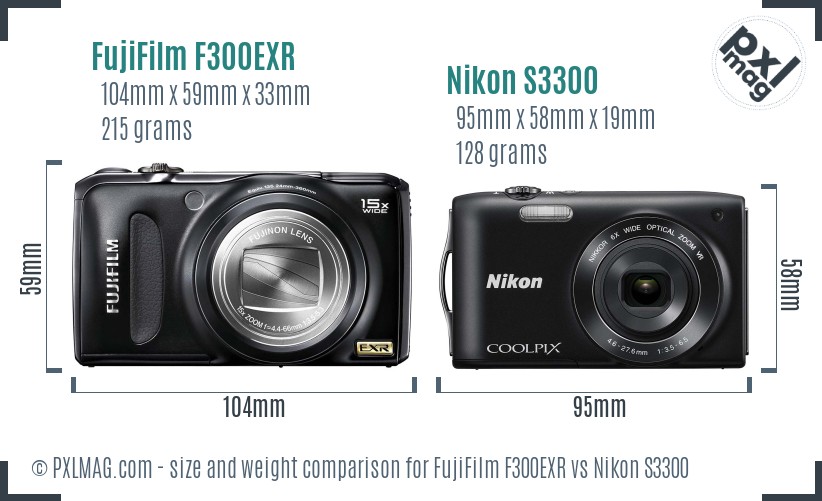 FujiFilm F300EXR vs Nikon S3300 size comparison FujiFilm F300EXR vs Nikon S3300 size comparison