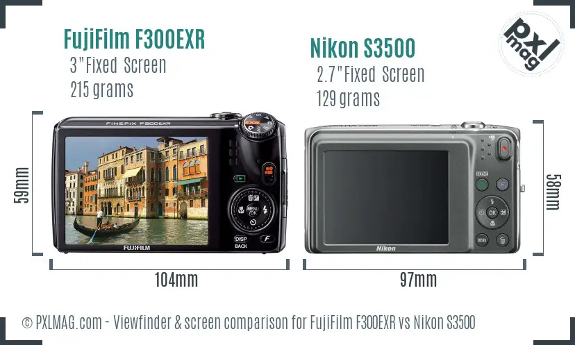 FujiFilm F300EXR vs Nikon S3500 Screen and Viewfinder comparison