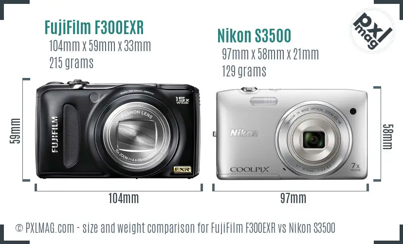 FujiFilm F300EXR vs Nikon S3500 size comparison