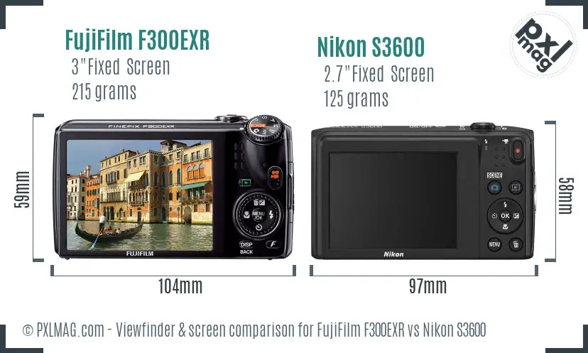 FujiFilm F300EXR vs Nikon S3600 Screen and Viewfinder comparison