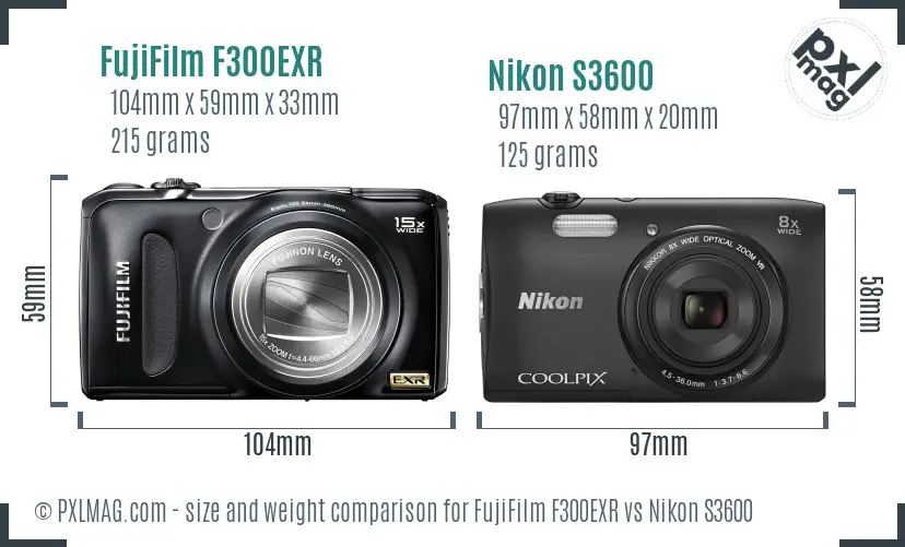 FujiFilm F300EXR vs Nikon S3600 size comparison