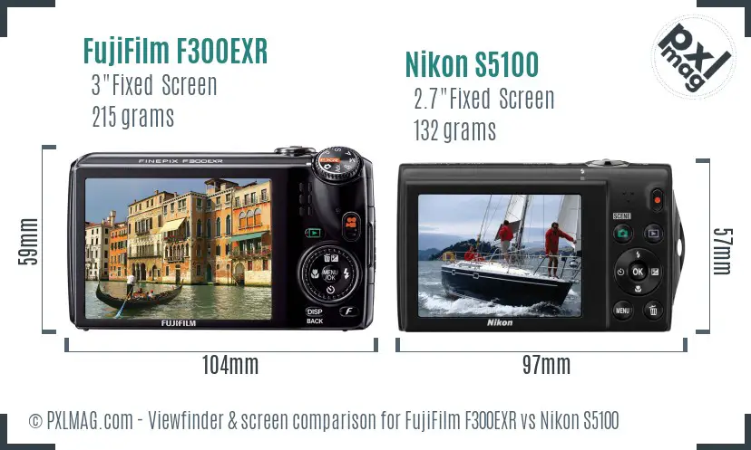 FujiFilm F300EXR vs Nikon S5100 Screen and Viewfinder comparison