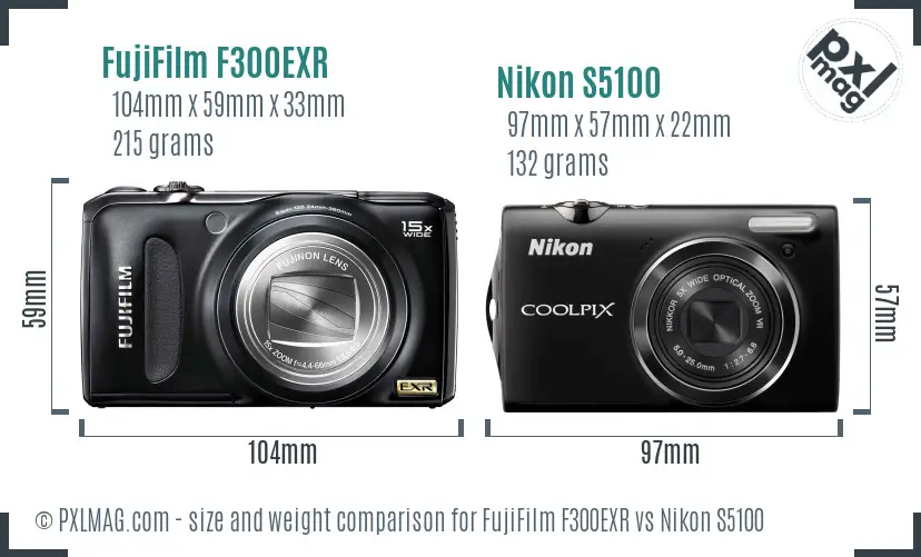 FujiFilm F300EXR vs Nikon S5100 size comparison